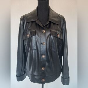 Bagatelle Black Leather Jacket with Button Details Size XL NWT